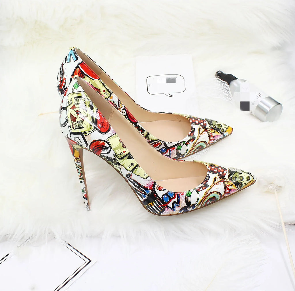 Shallow mouth high heels with patent leather and suede surface, 12 cm heel, size 34-46