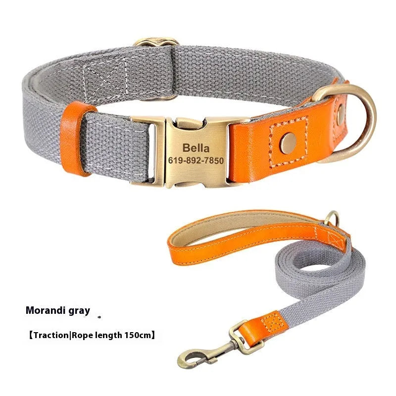 Small dog mohair neck collar and matching traction rope set in Mo Landi green colour