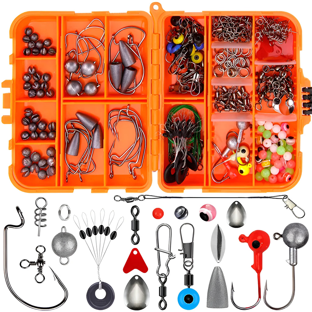 Weihe 257 pieces lure fishhook accessories suit in orange or black box for fishing