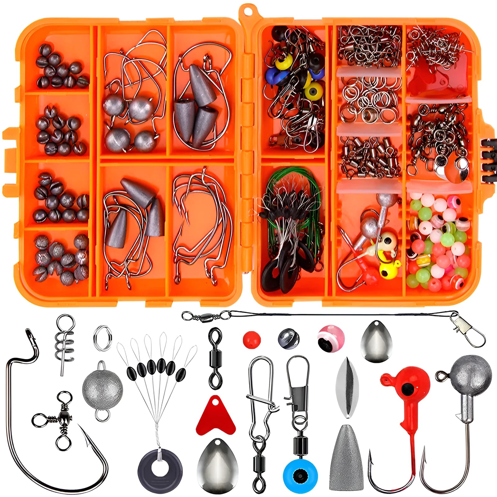Weihe 257 pieces lure fishhook accessories suit in orange or black box for fishing