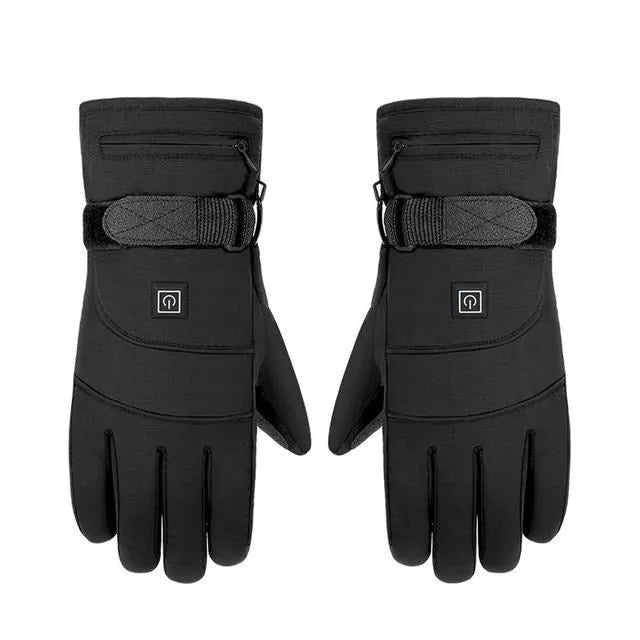 Winter electric heated gloves with touch screen fingers and carbon fibre heating in black nylon and cotton