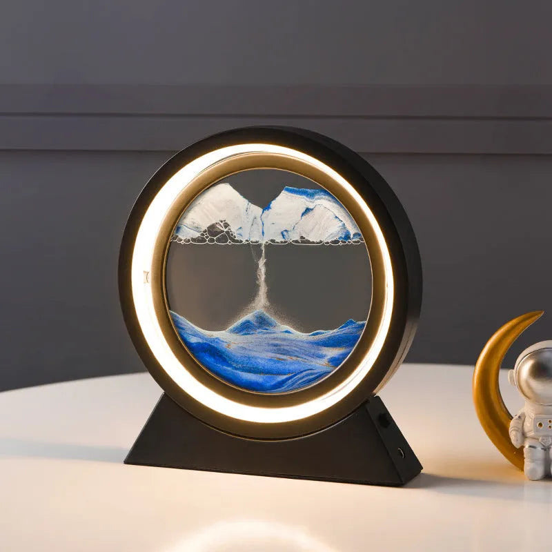 3D dynamic quicksand art ornament in glass casing with plastic base, 24cm tall, in picture colour