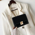Women's PU leather small square messenger bag in beige with chain strap, 17x13x6cm.