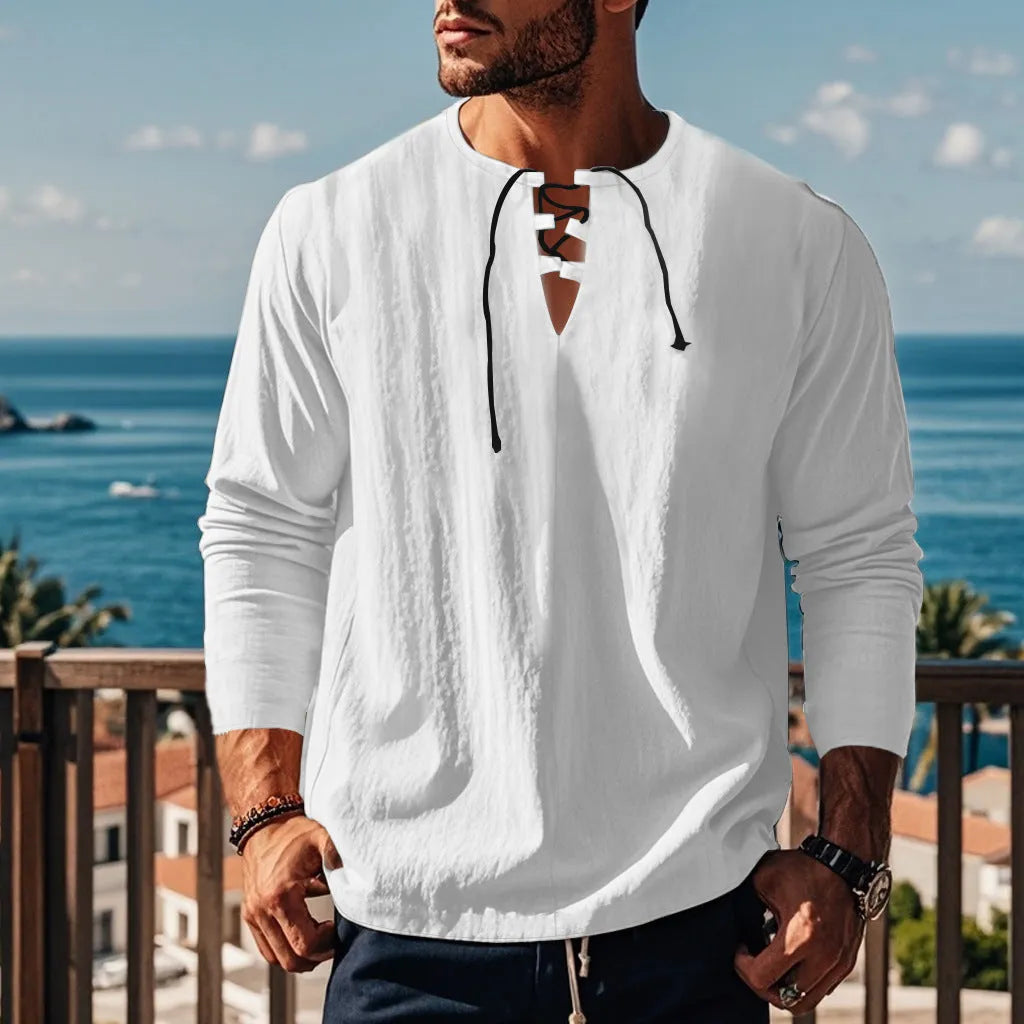 Cotton blend casual pullover shirt in solid colour with loose fit for leisure wear