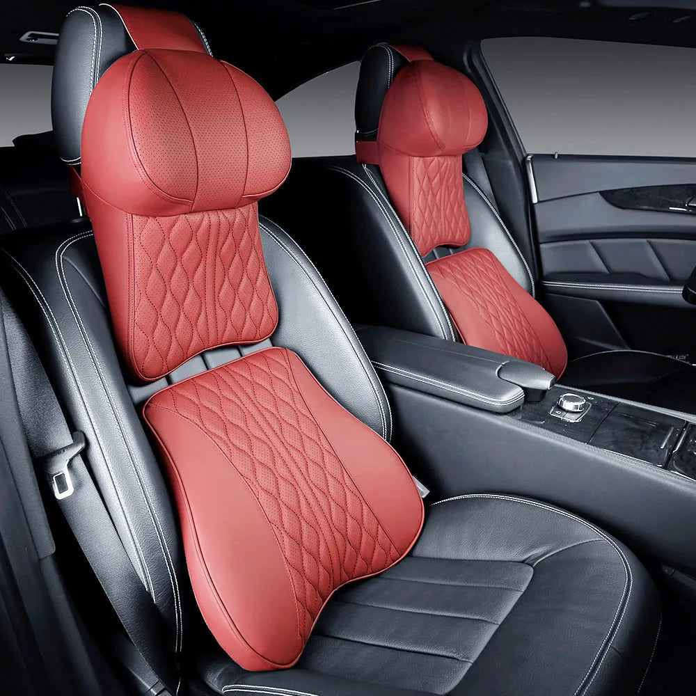 Car neck pillow and lumbar support set with wavy pattern in available colour options