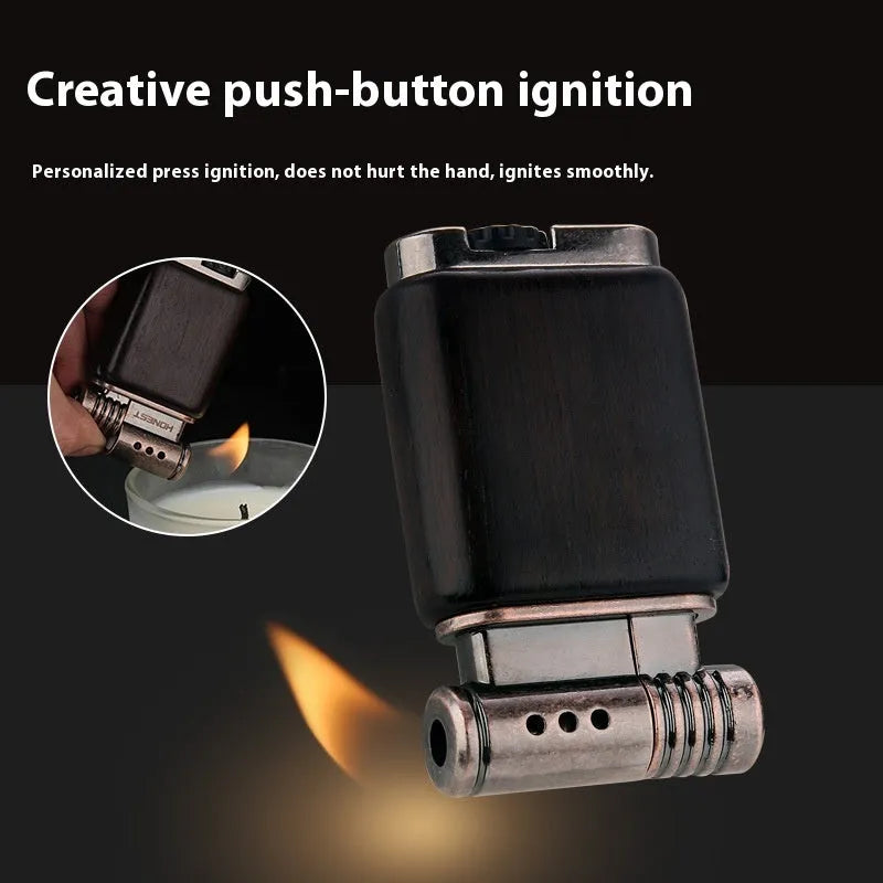 Gas lighter with wooden decorative surfaces including Black Wood and Rosewood designs