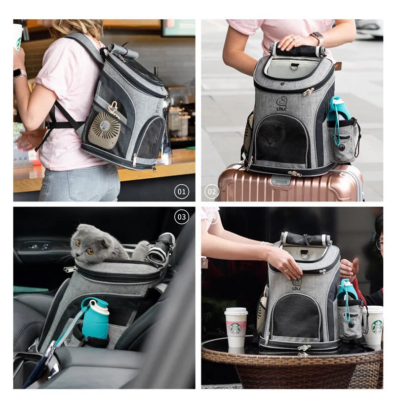 Breathable nylon pet backpack for cats and dogs up to 20 kg in gray, green, orange, blue colours