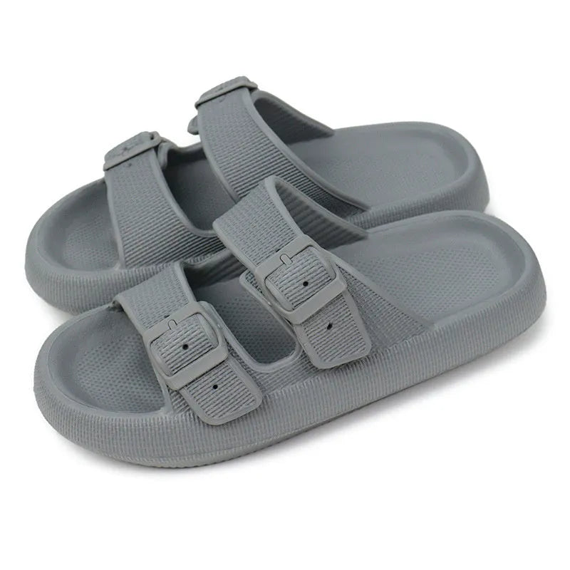 Women's summer platform slippers with buckle fastening, EVA sole, in black colour, side view