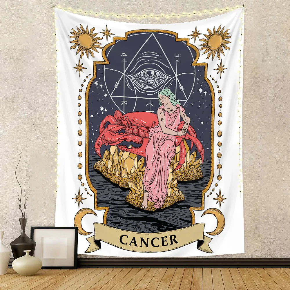 Rectangular polyester fibre tapestry with constellation skull tarot design in multiple sizes 73X95CM to 180X230CM