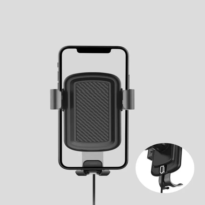 Black car wireless charger made from PVC and magnesium aluminium alloy on a car dashboard