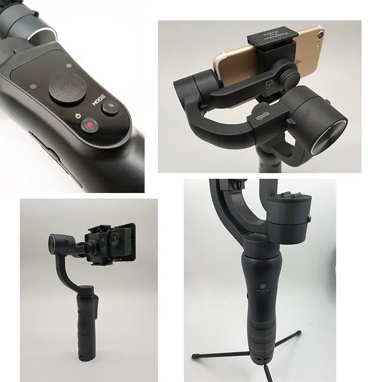 Black 3-axis handheld mobile phone gimbal stabilizer for smartphones up to 6.5 inches