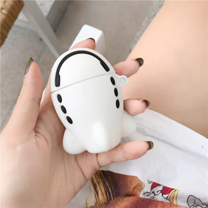Silicone AirPods protective case with cartoon airplane design and hanging hook for AirPods 1 and 2