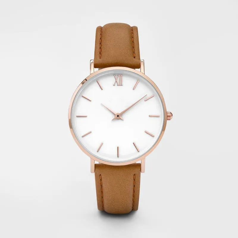 Quartz watch with 35.5mm square alloy case and PU leather strap in various colour options