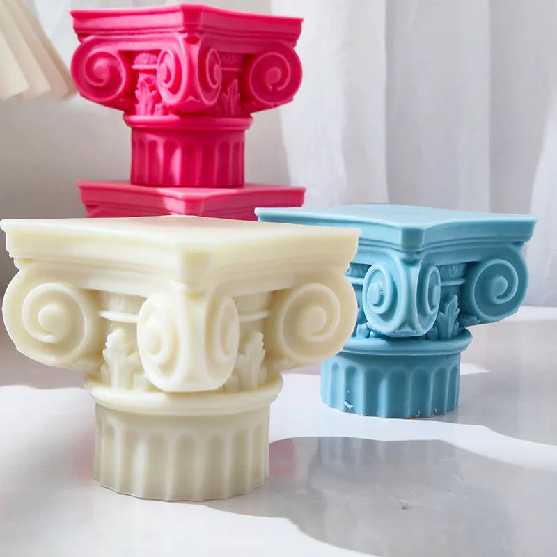 A tall, irregular-shaped Roman pillar silicone mould for candles and crafts.