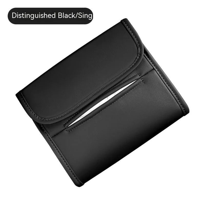 Leather car tissue box holder with elastic bands for installation on vehicle sun visors