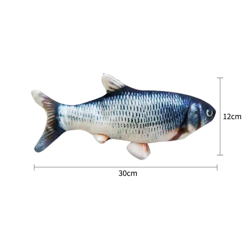 Multicolor USB rechargeable electric jumping fish cat toy measuring 30cm long