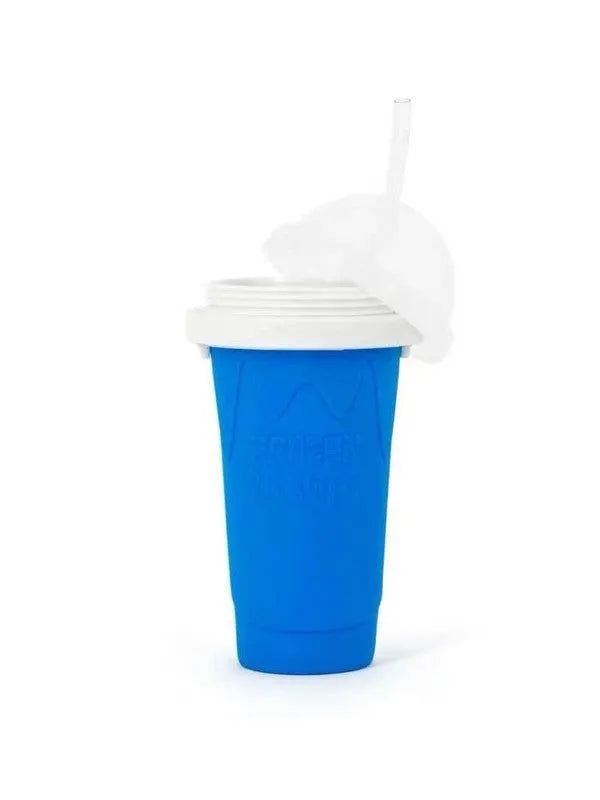 Blue quick refrigeration pinch cup with pinch activation for instant drink cooling