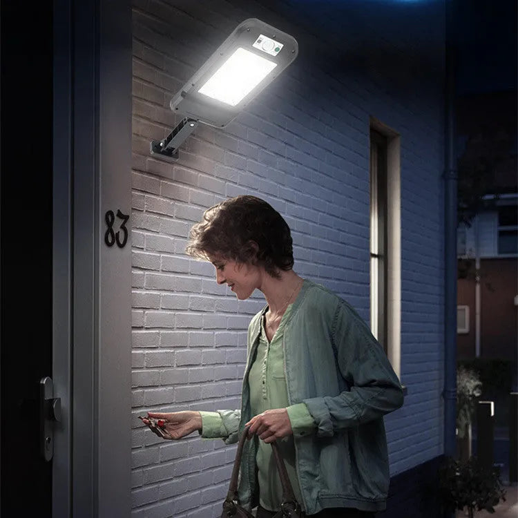Solar wall light with 160COB LED and polysilicon solar panel for outdoor motion-activated lighting