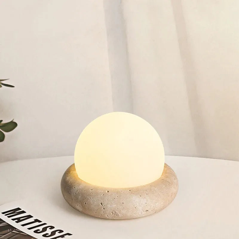 Cream coloured remote control bedside night lamp with 15.5cm diameter