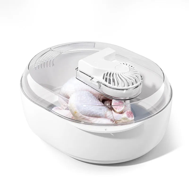 Aluminium household food defrosting plate with USB cable in modern style.