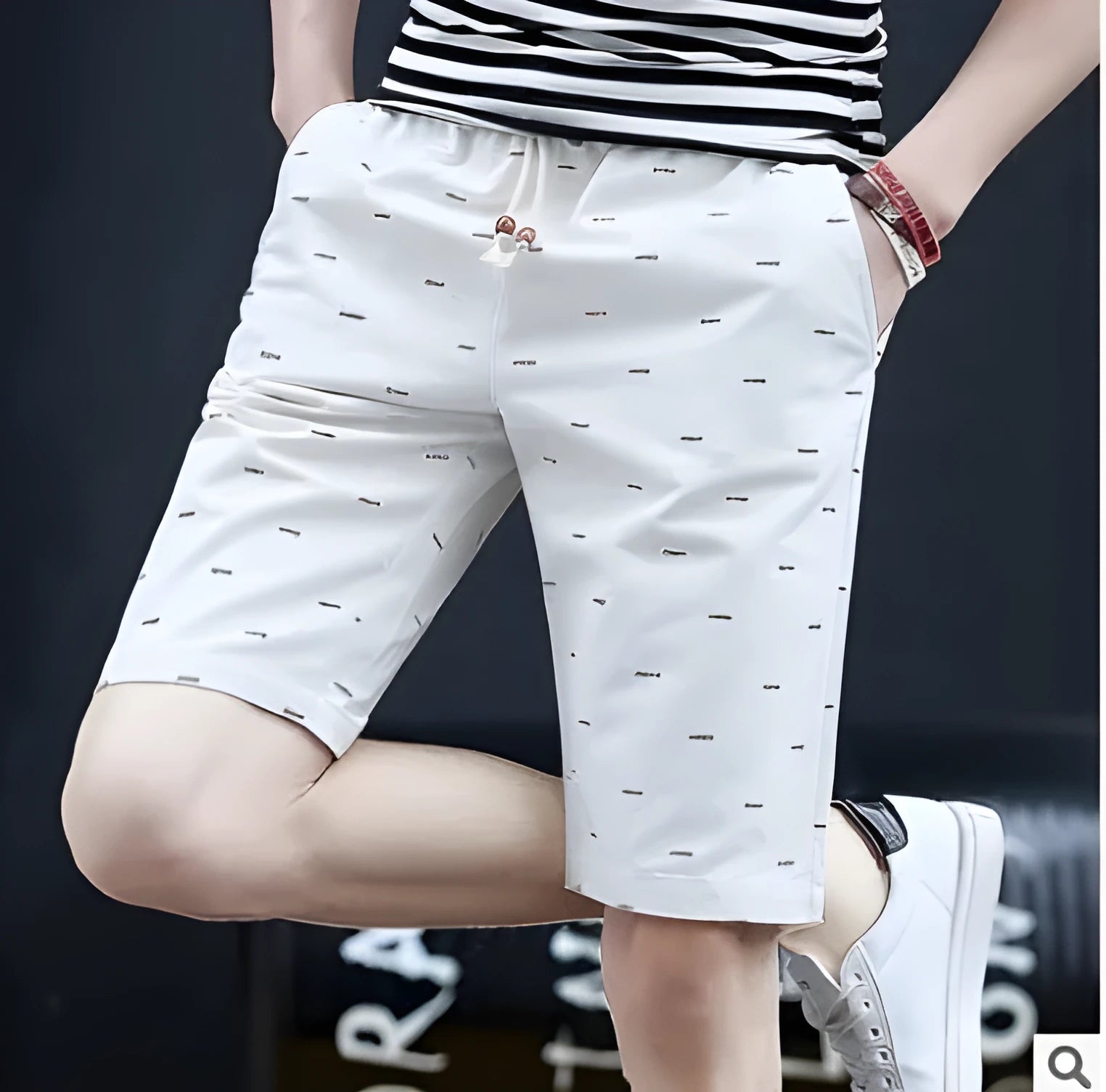 Men's thin cotton summer shorts with lace-up front placket in multiple colours