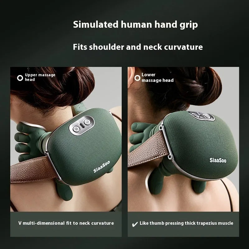 Rechargeable hand shoulder neck massager in N7 moss green colour for adult home use