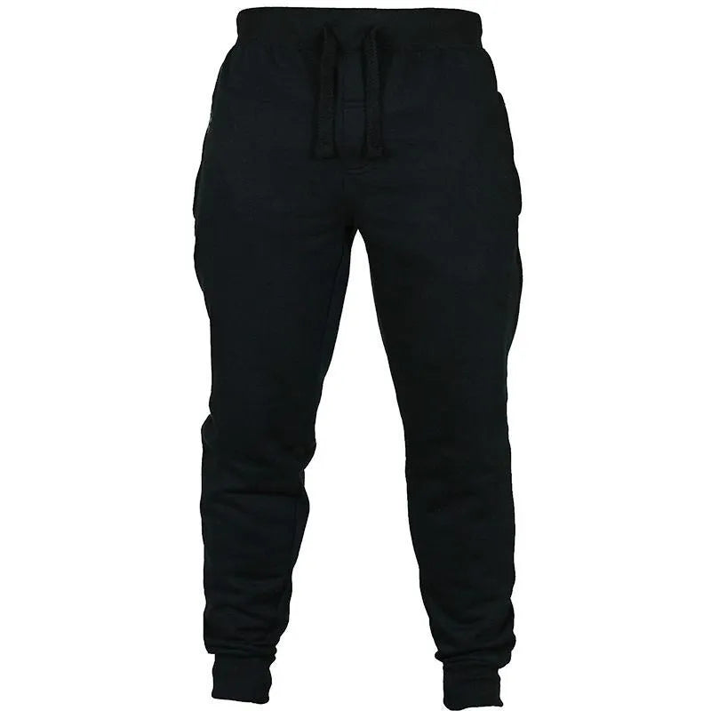 Men's solid colour cotton fleece casual pants with drawstring waistband in loose fit
