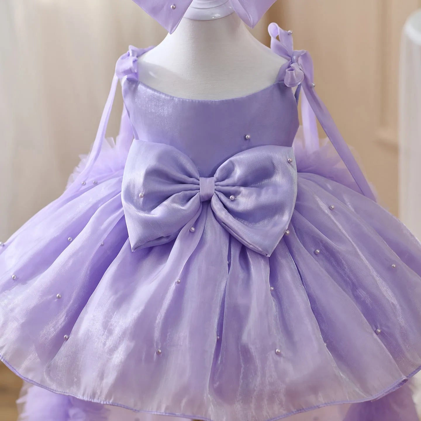 Girls' purple beaded trailing princess dress made from polyester fibre, suitable for heights 80cm to 160cm