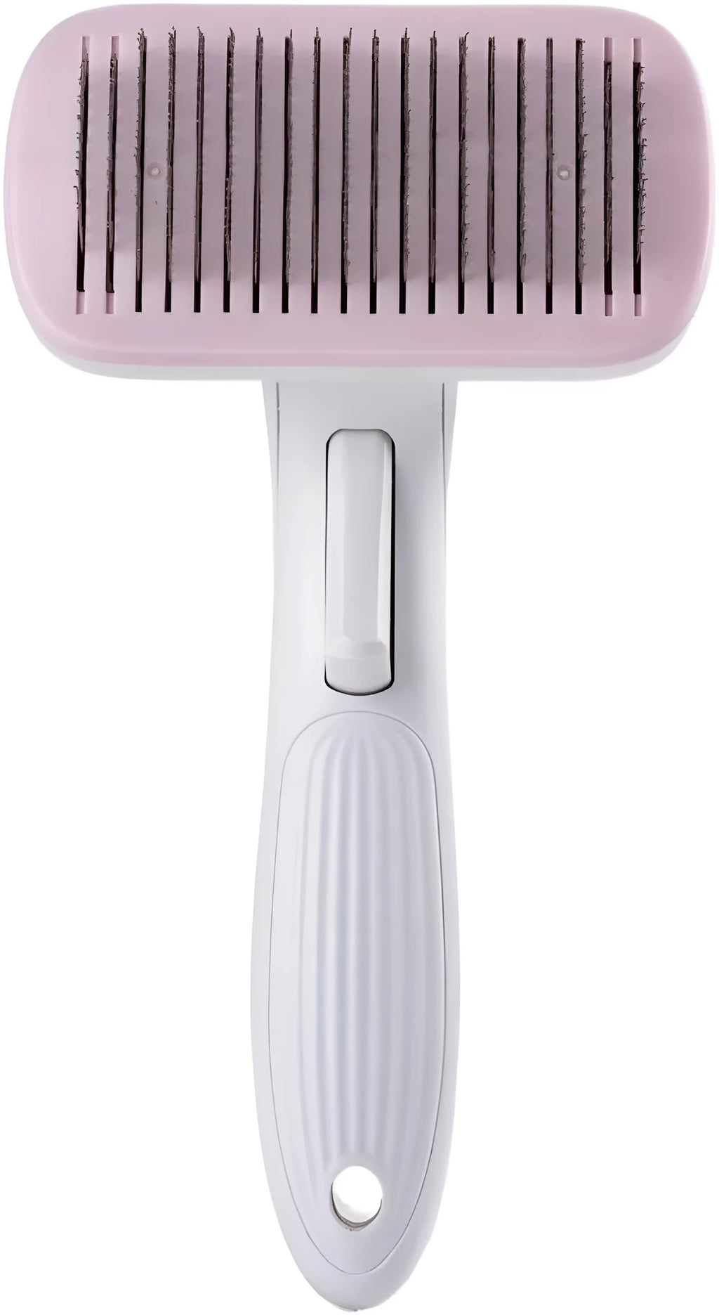 Automatic pet hair removal comb for dogs and cats in blue, grey, green, and pink colour options