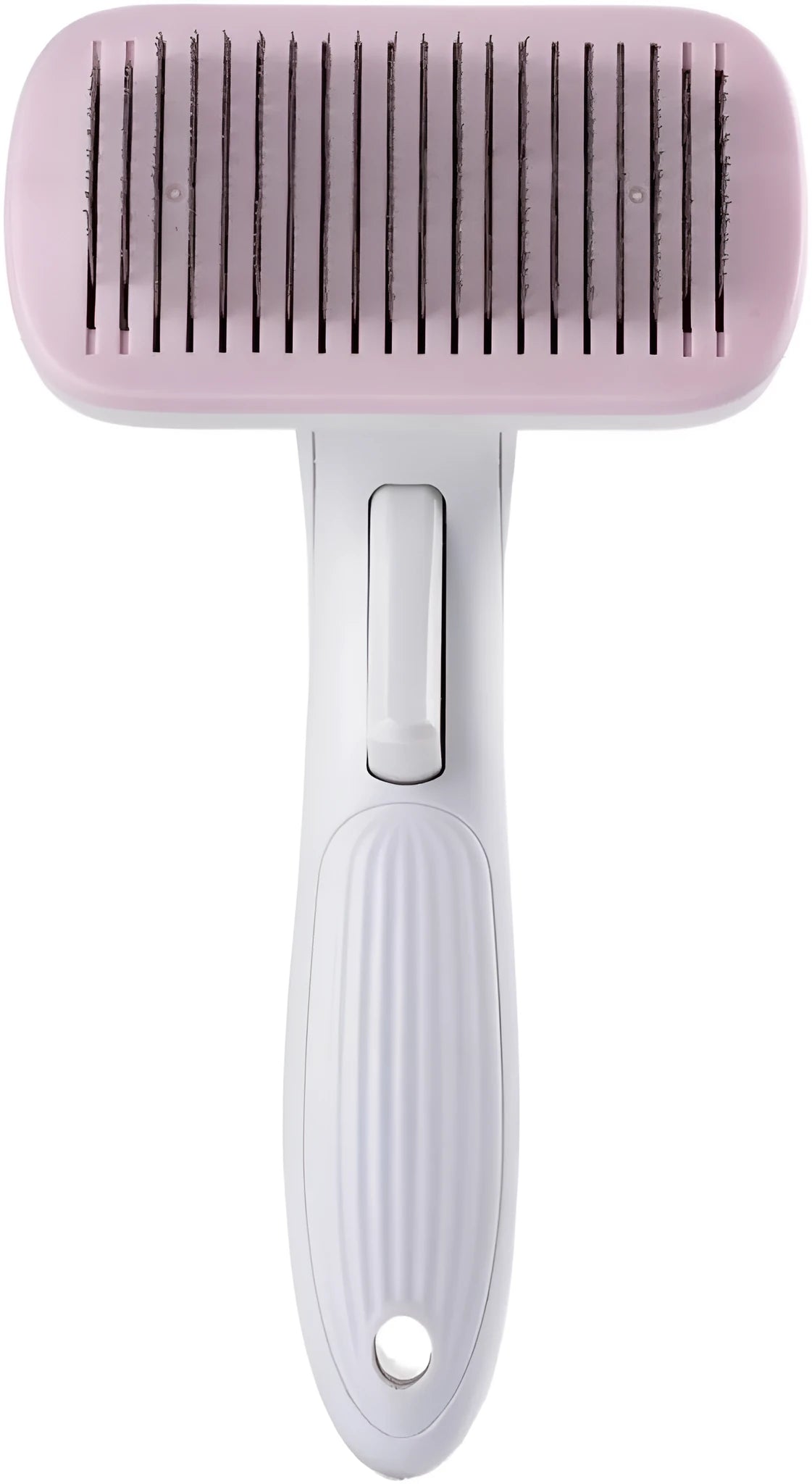 Automatic pet hair removal comb for dogs and cats in blue, grey, green, and pink colour options