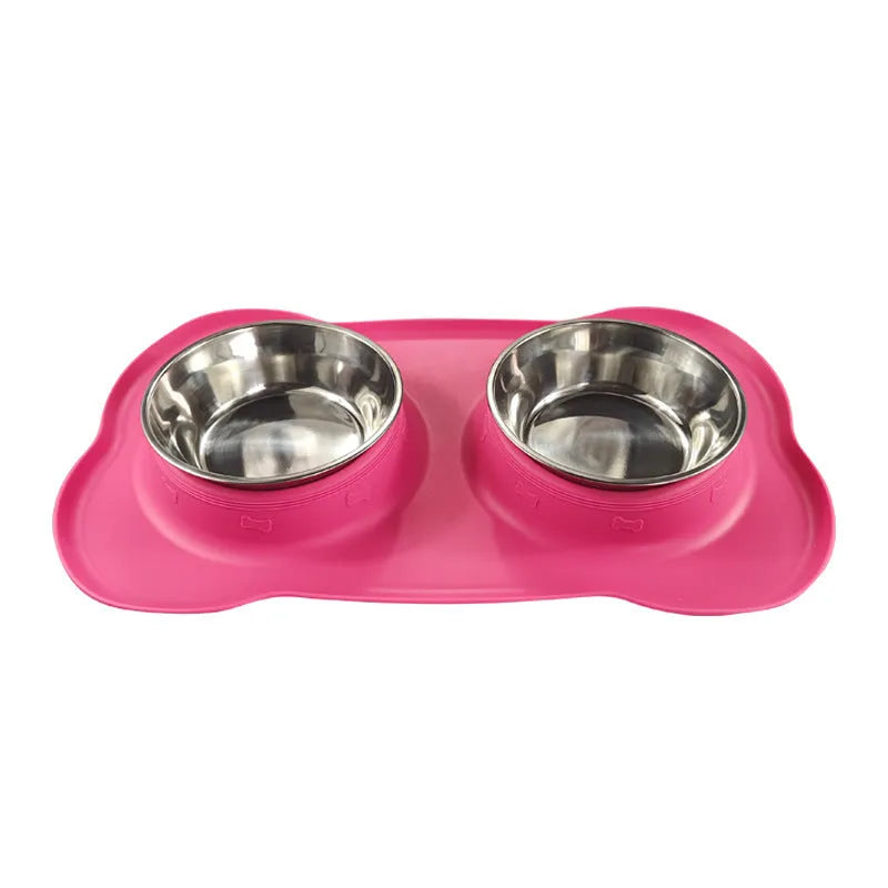 Large silicone double dog bowl with stainless steel insert in multiple colour options