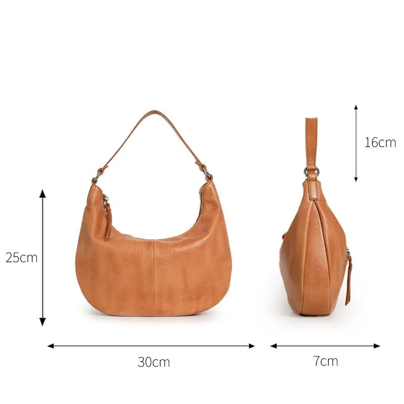 Cortical women's spliced casual crossbody bag in khaki top grain leather dumpling shape 30x7x19cm