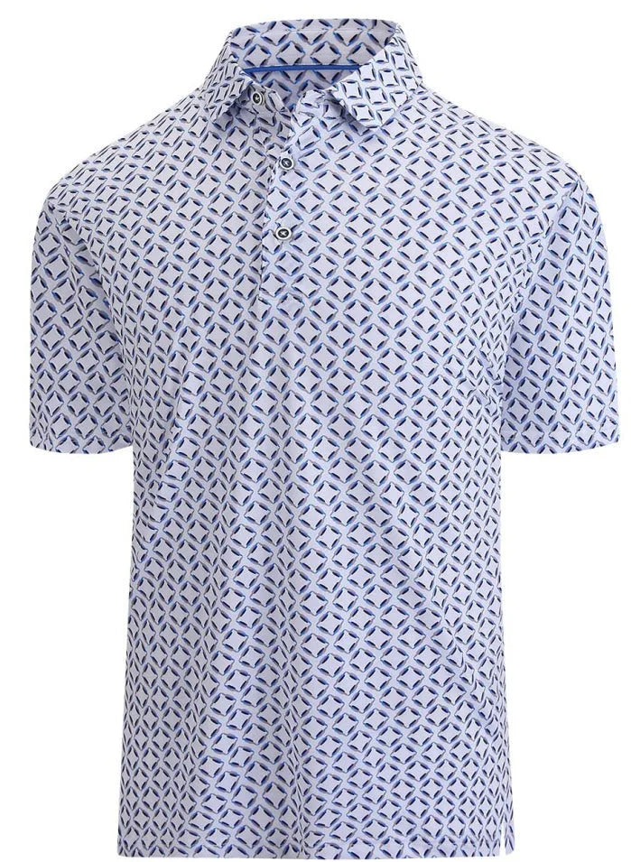 Men's grey short sleeve shirt with 3D printed graphic design and a front zip detail.