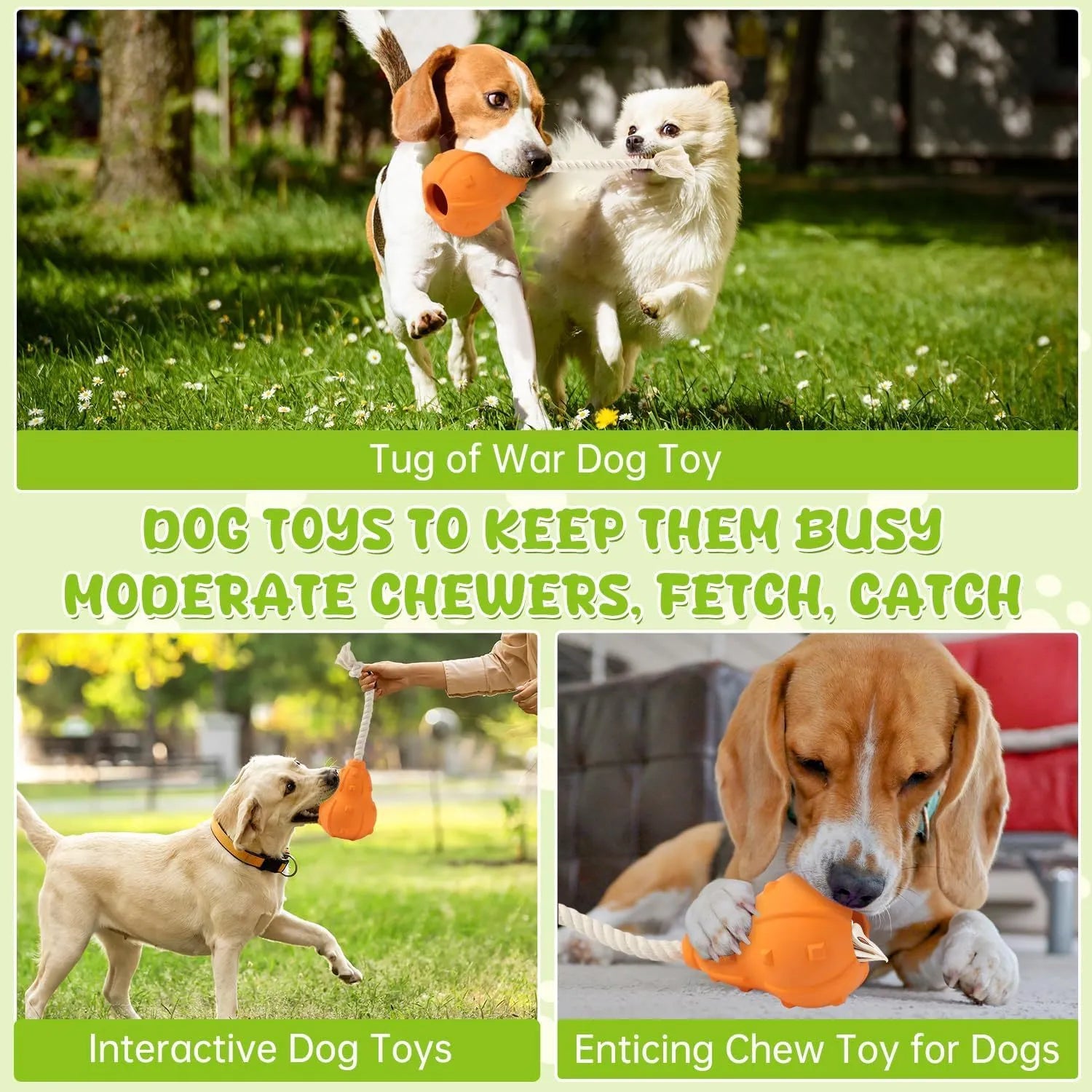 A long, brown, natural rubber stuffable dog toy for small medium breeds, shown with a treat inside.