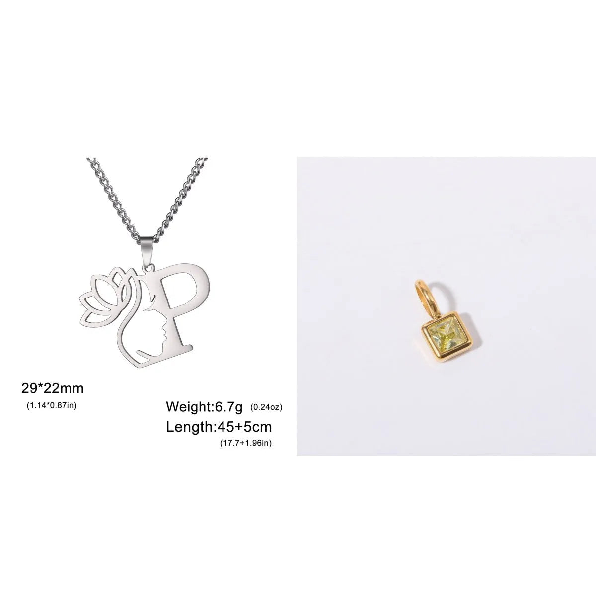 Stainless steel cross chain necklace with pendant in gold or steel colour