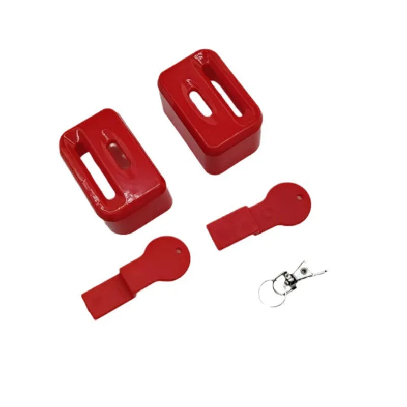 Black ABS plastic seat belt lock clamp holder securing car seat belt buckle