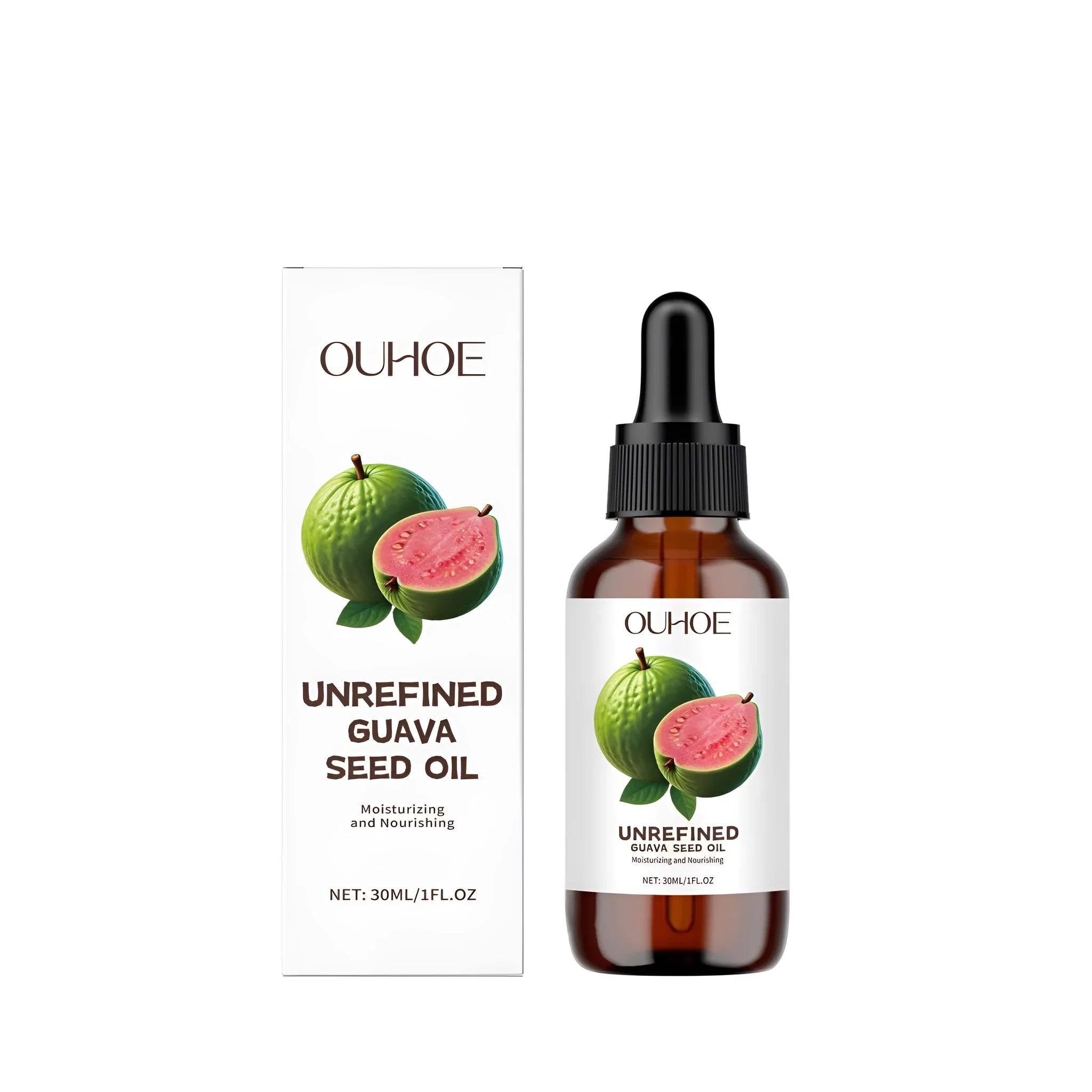30ml bottle of guava seed oil serum with dropper applicator
