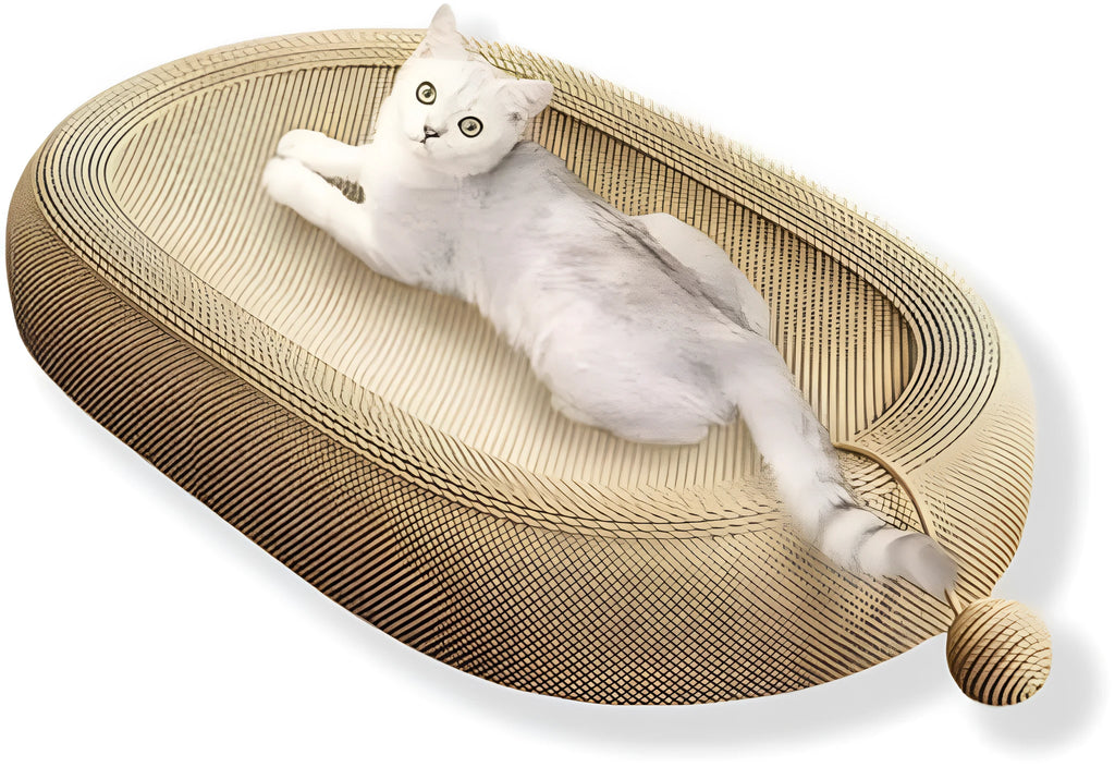 Large natural sisal cat scratching board with an attached lounging platform bed