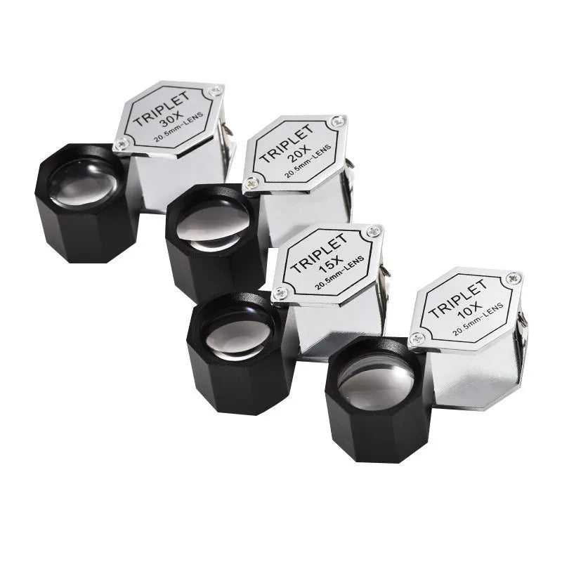 Handheld portable magnifying glass with metal body and optical glass lens for jewellery and coin identification