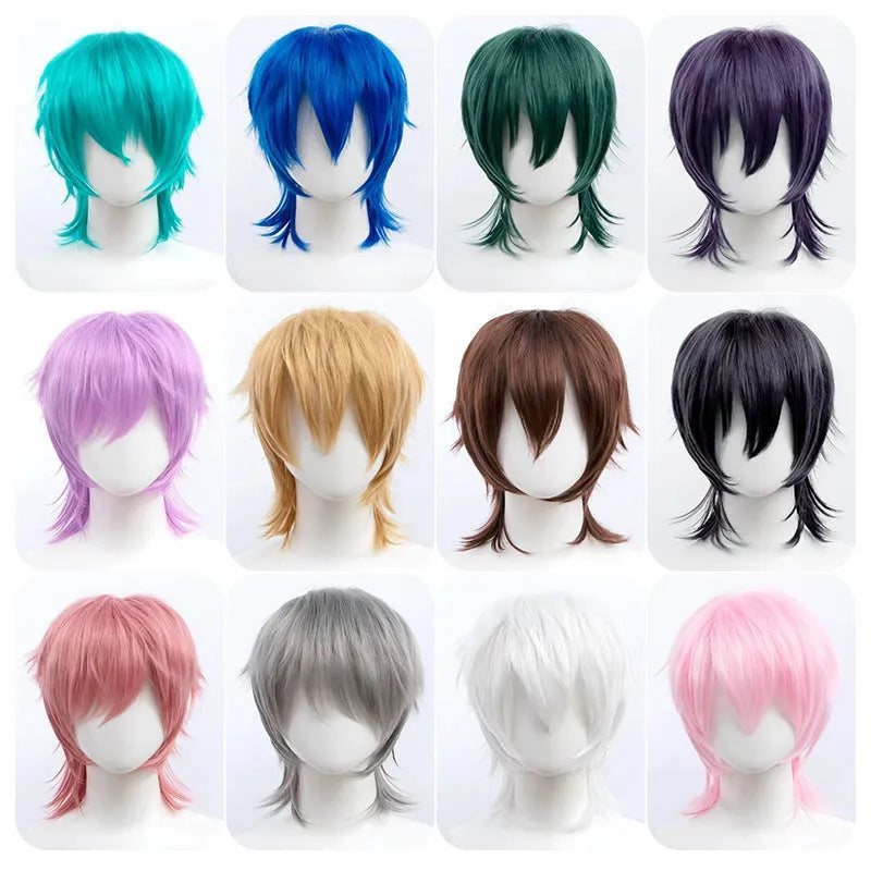 Men's short hairstyle cosplay wig in high-temperature fibre with anti-curling mechanism