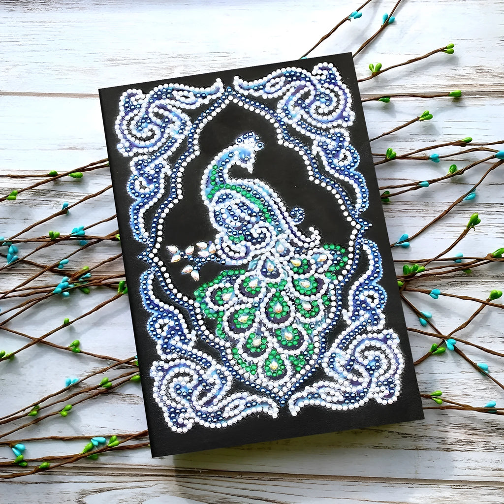 Black A5 diamond painting notebook with shaped and bright crystal drills on cover