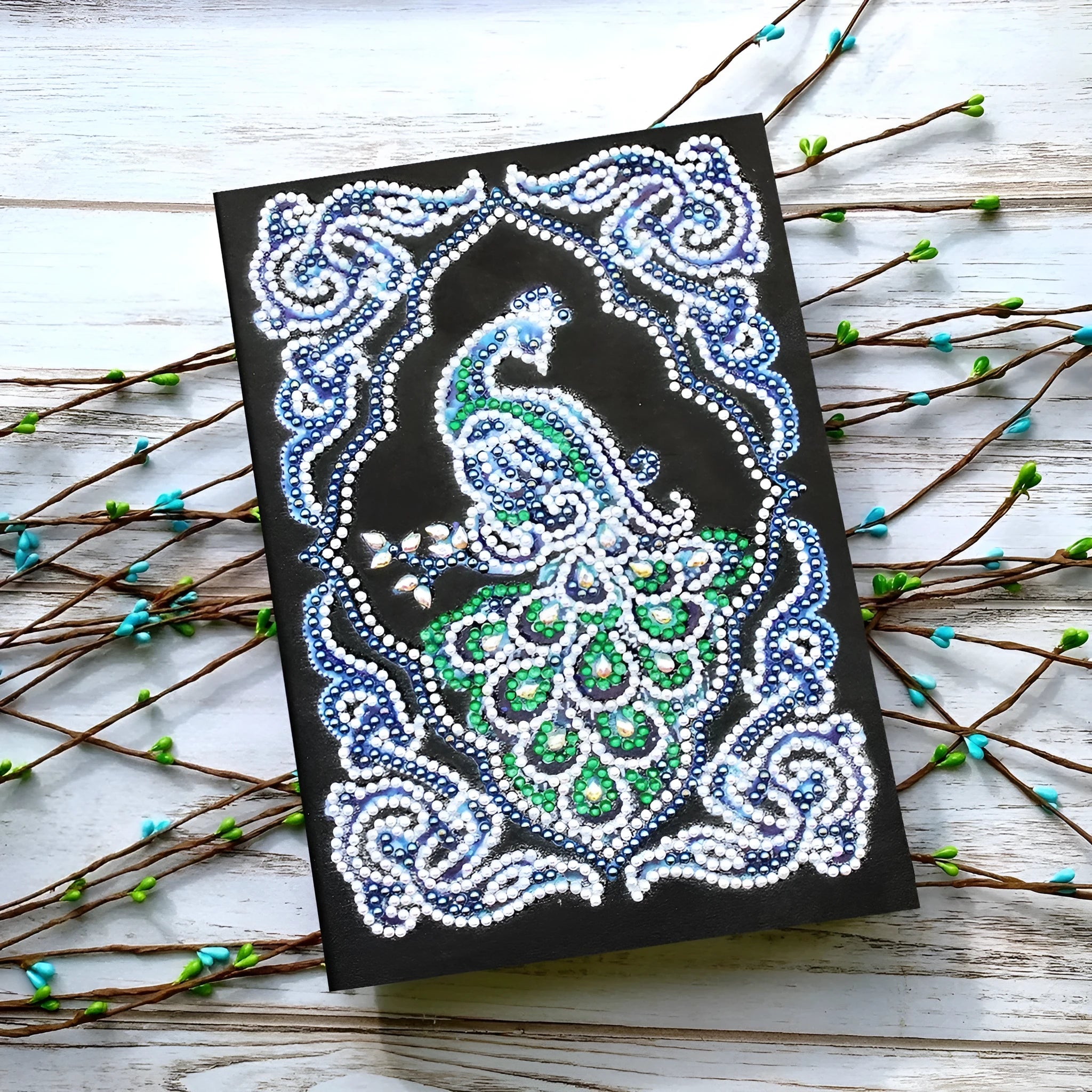 Black A5 diamond painting notebook with shaped and bright crystal drills on cover