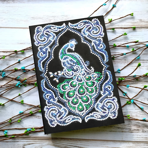 Black A5 diamond painting notebook with shaped and bright crystal drills on cover