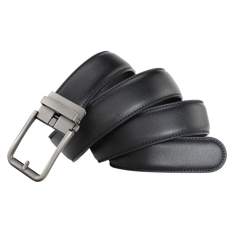 Men's genuine leather belt with automatic alloy buckle, available in multiple colours and lengths