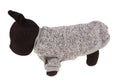 Colorful cotton two-legged pet sweater for small dogs, with neck and chest measurements, available in multiple sizes