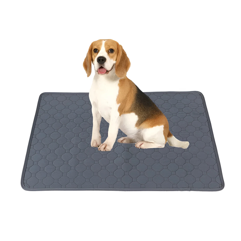 Pet Parents washable dog pee pad in neutral colour on hardwood floor
