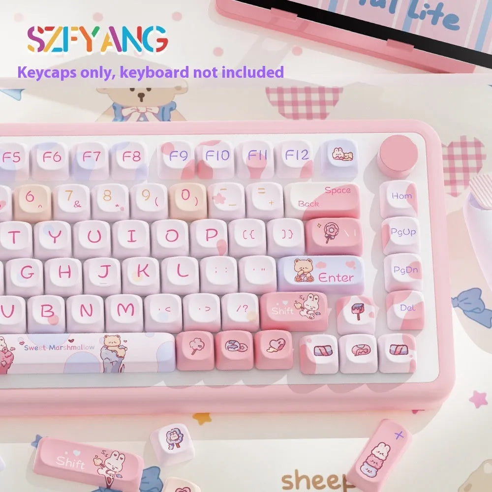 Sweet Cotton Candy colour PBT keycap set for mechanical keyboards showing 112-key and 120-key options
