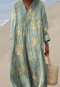 Casual long sleeve shirt dress with 3D floral print, wide waist, and princess silhouette.