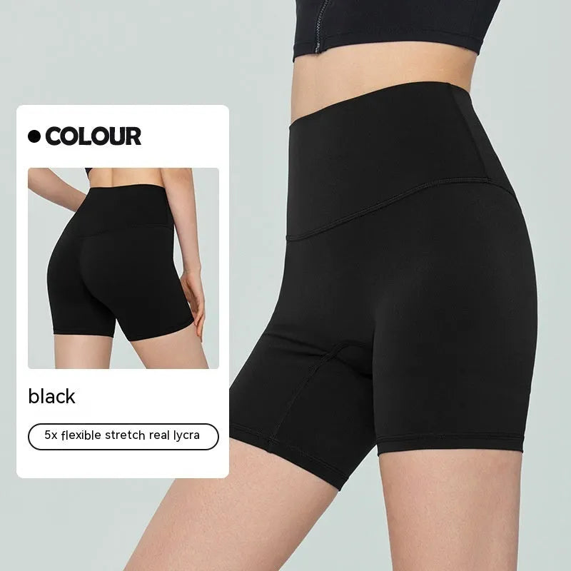 Women's high waist leaf green Lycra yoga shorts for fitness and cycling.