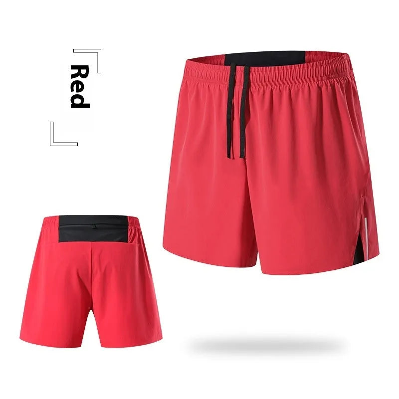 Men's loose fit off-road running shorts in grey, shown from front, with high waist and quick-dry fabric.